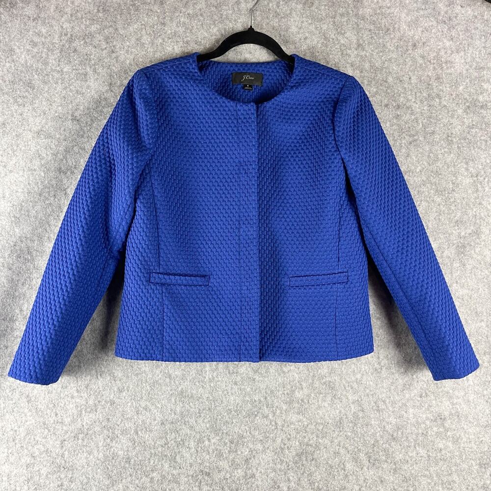 J Crew Portfolio Blazer Jacket Womens 4 Blue Matelasse Stretch Textured Classic